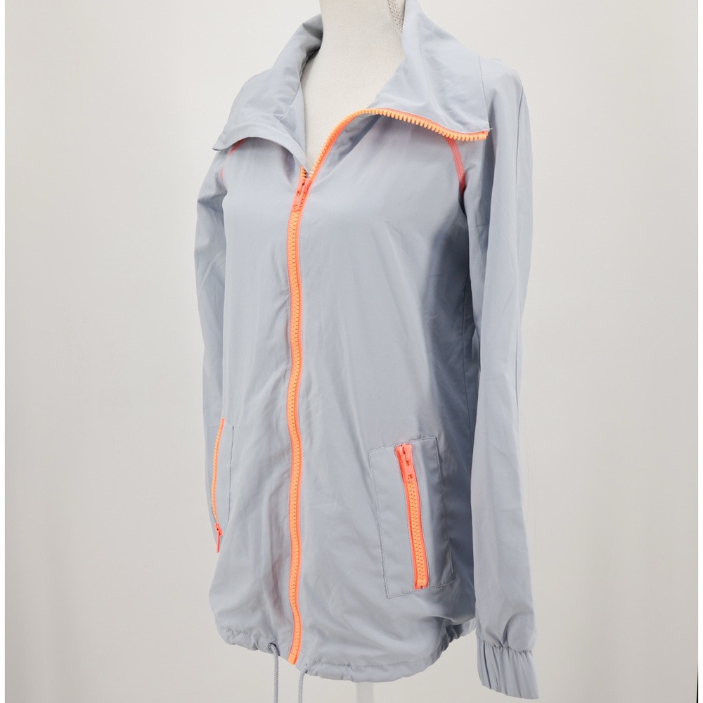 Lacoste Sport Windbreaker Jacket Gray Neon Zip Lightweight Women Size XS/S 32